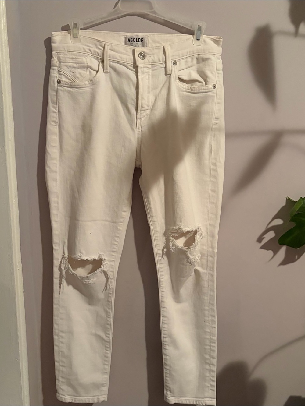 Agolde White Distressed Skinny Jeans